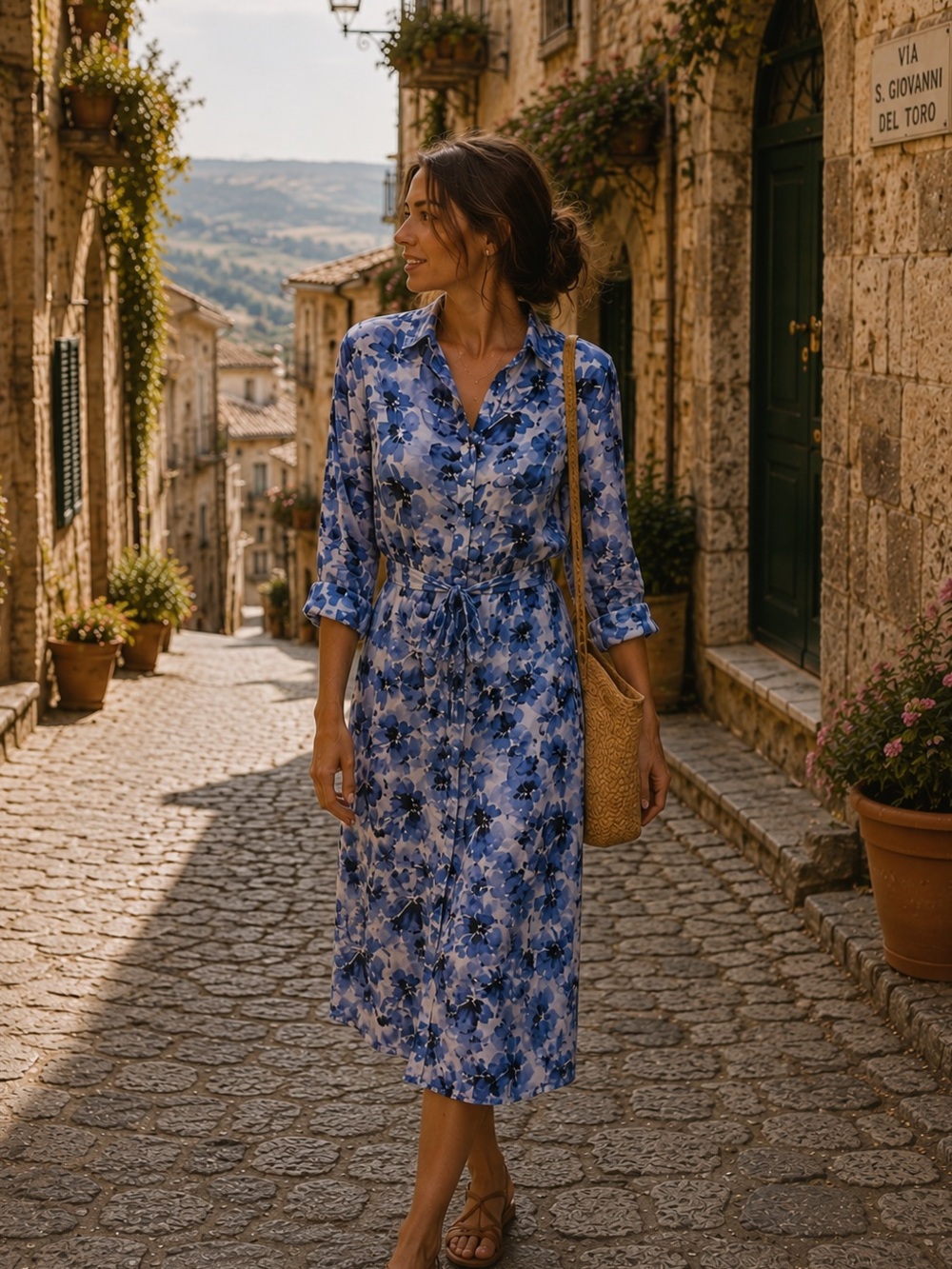Chelsea & Violet Blue Floral Long Sleeve Midi Dress | XS